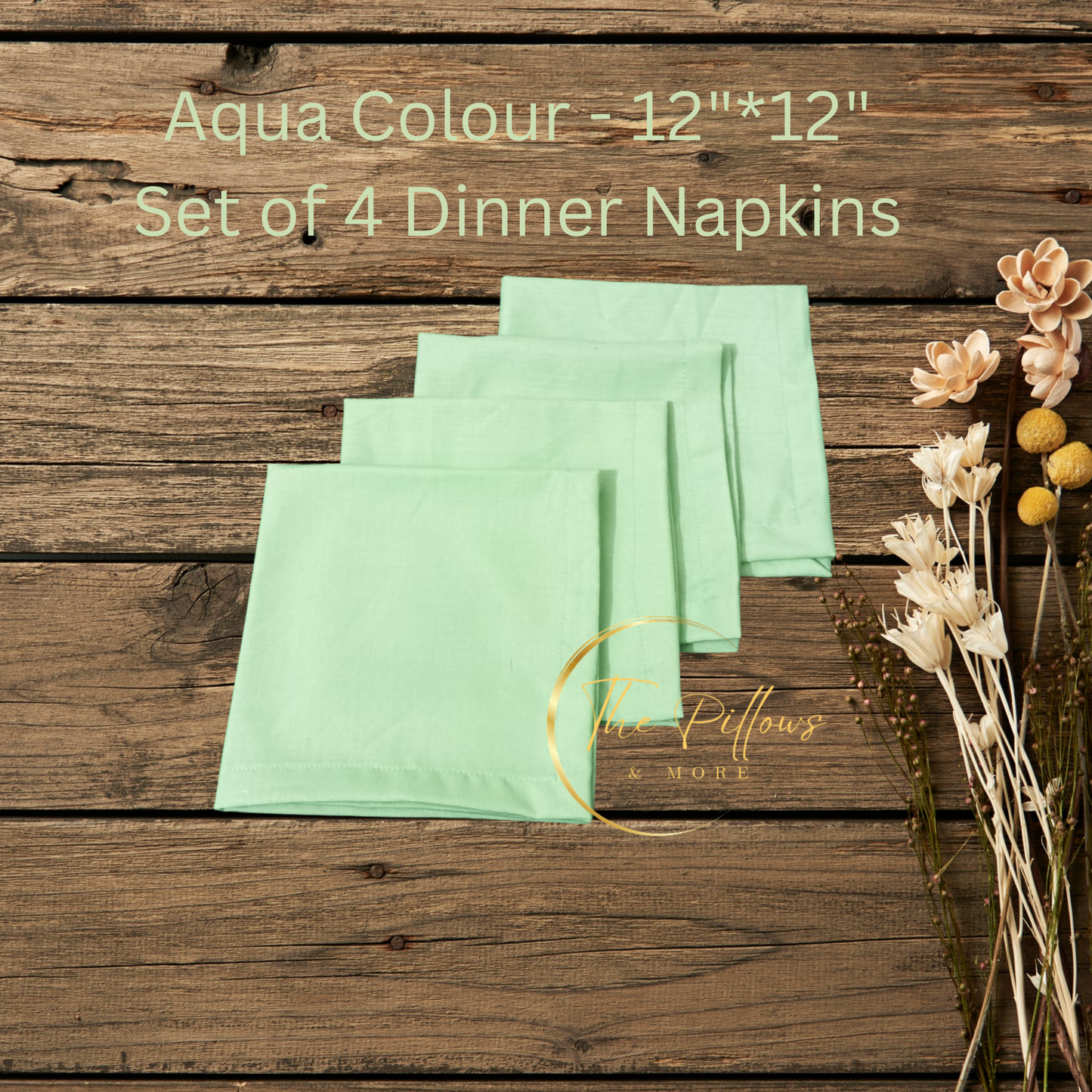 Premium Fabric Dinner Napkin Set - 4 * 12"x12" – Aqua Colour – Table Setting Napkin