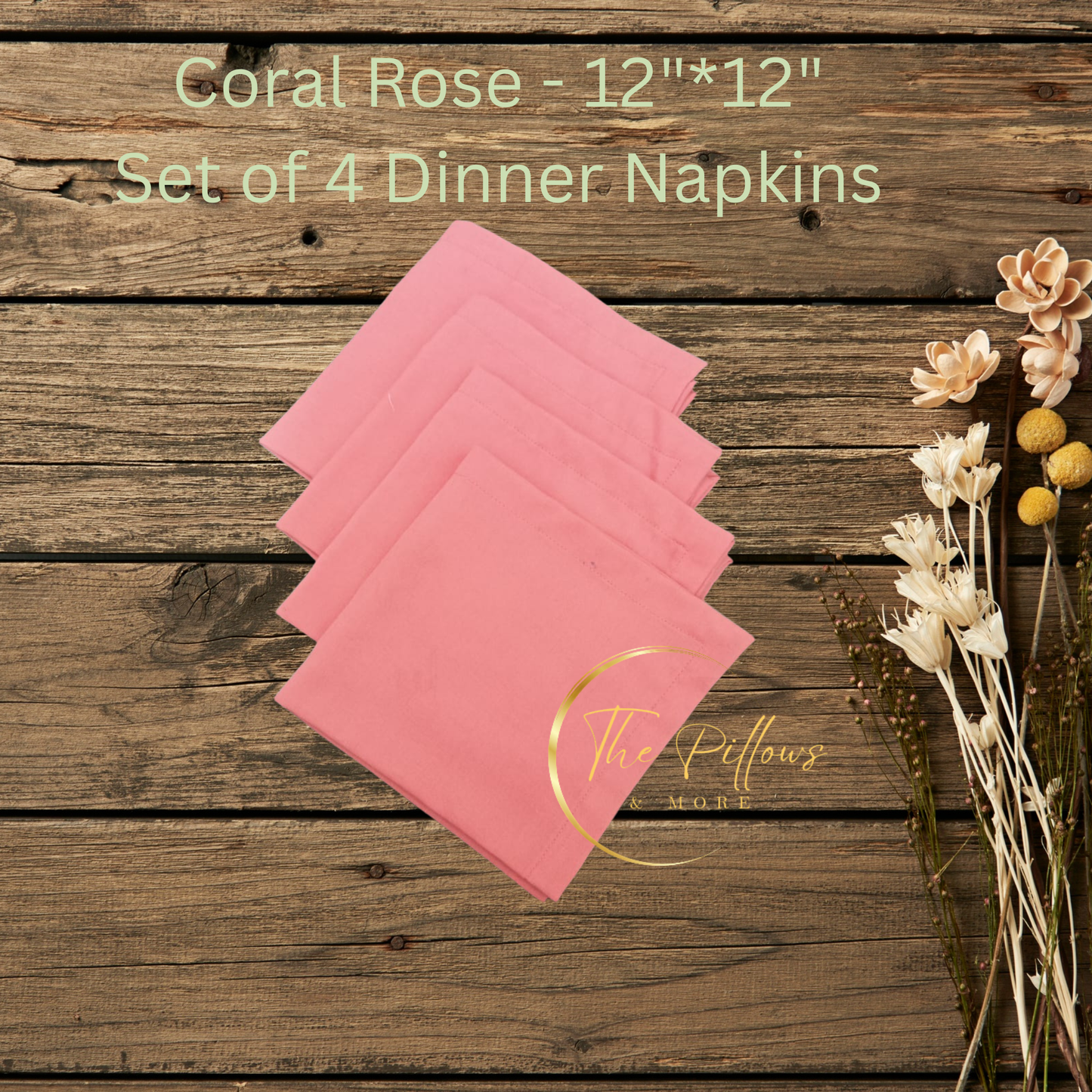 Premium Fabric Dinner Napkin Set - 4 * 12"x12" – Coral Rose Colour – Table Setting Napkin