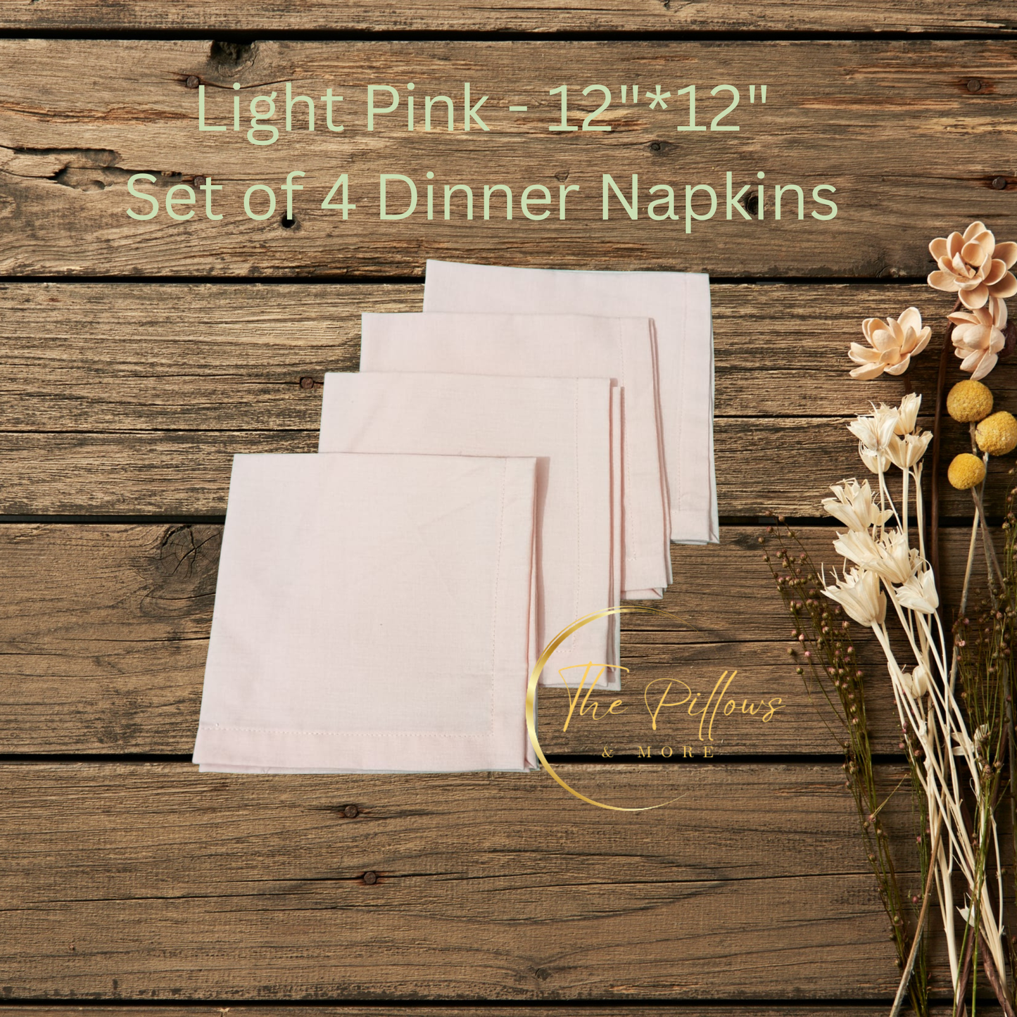 Premium Fabric Dinner Napkin Set - 4 * 12"x12" – Light Pink Colour – Table Setting Napkin