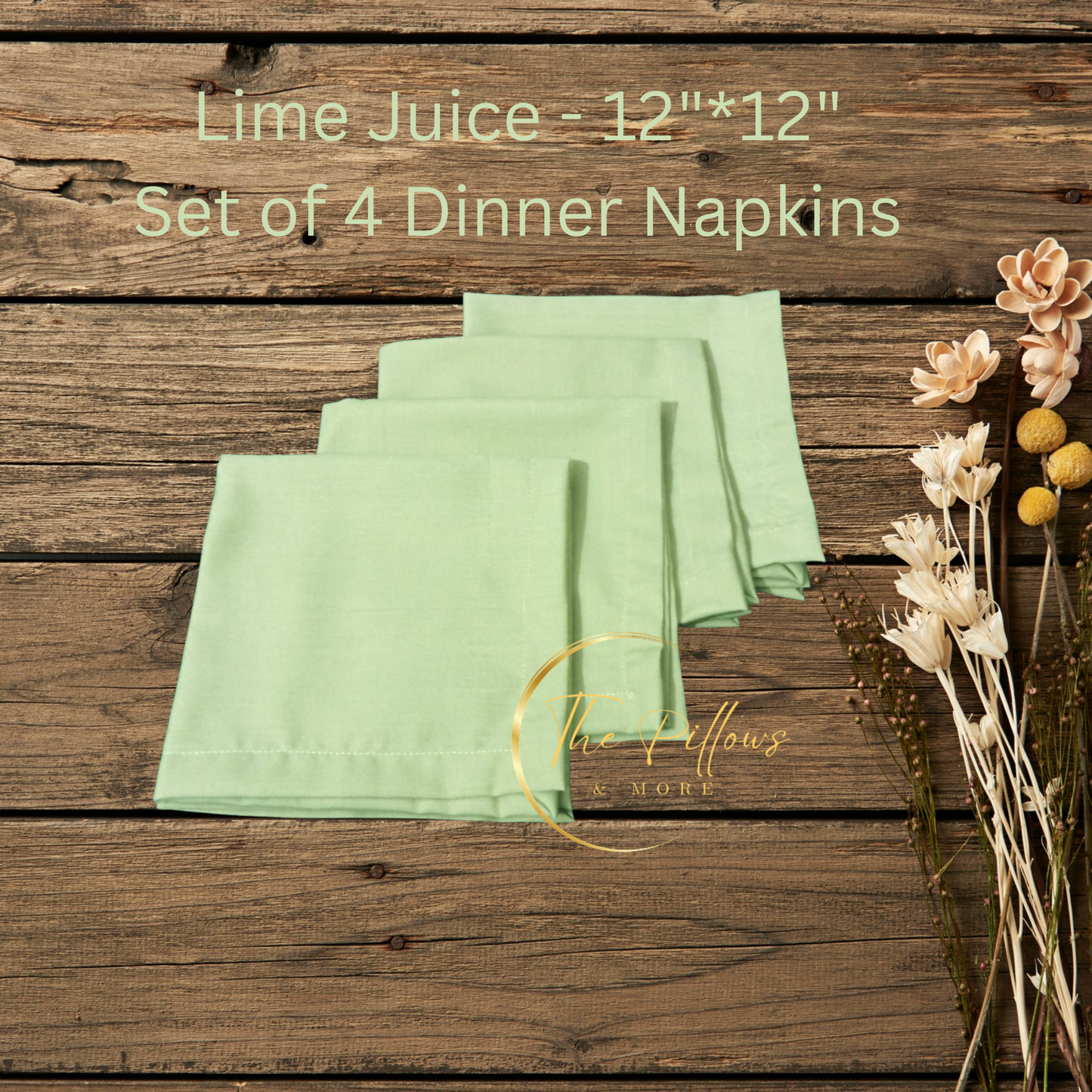 Premium Fabric Dinner Napkin Set - 4 * 12"x12" – Lime Juice Colour – Table Setting Napkin