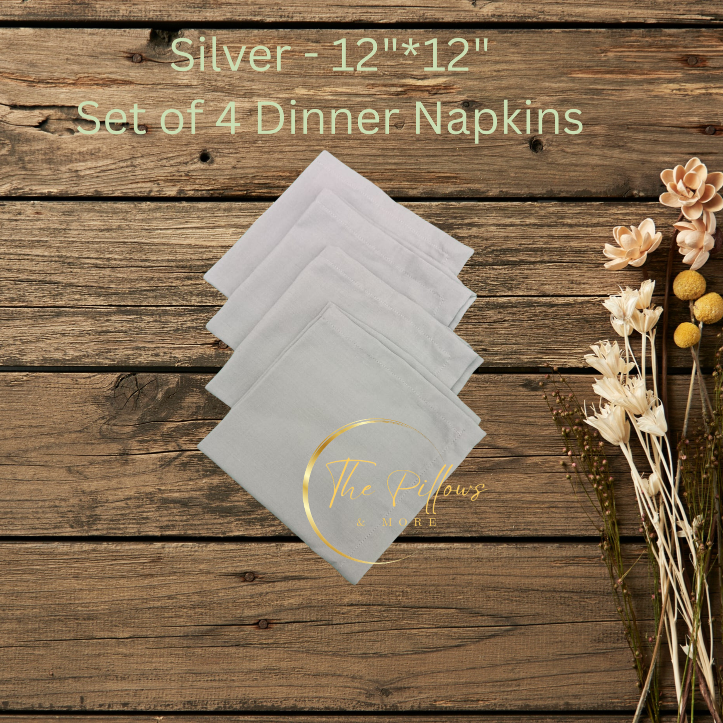 Premium Fabric Dinner Napkin Set - 4 * 12"x12" – Silver Colour – Table Setting Napkin