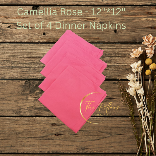 Premium Fabric Dinner Napkin Set  - 4 * 12"x12" –      Camelia Rose Colour – Table Setting Napkin