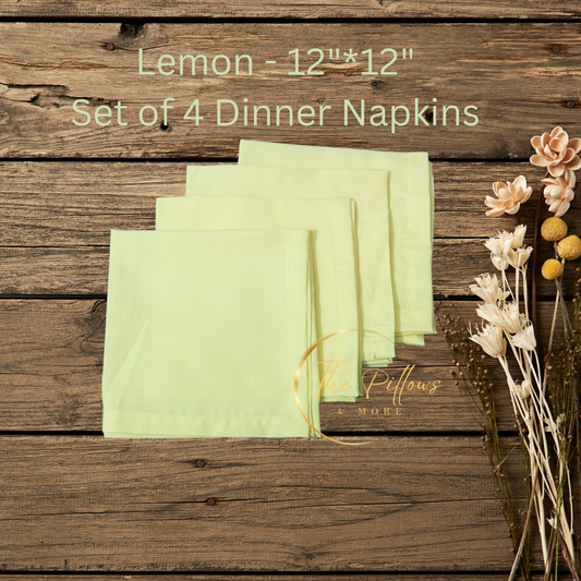 Premium Fabric Dinner Napkin Set  - 4 * 12"x12" –  Lemon Colour – Table Setting Napkin