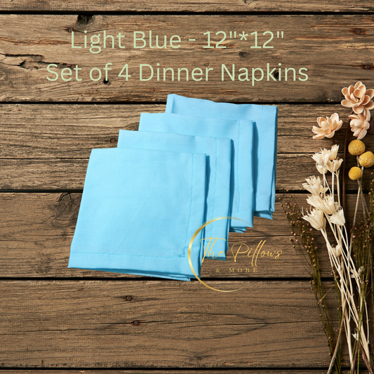 Premium Fabric Dinner Napkin Set  - 4 * 12"x12" –  Light Blue Colour – Table Setting Napkin