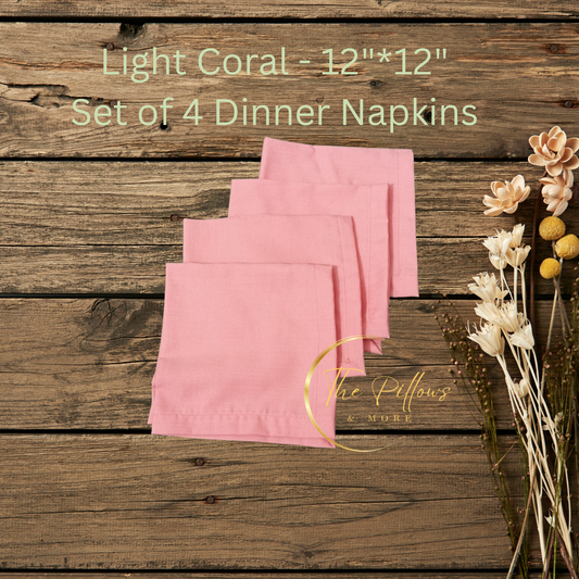 Premium Fabric Dinner Napkin Set  - 4 * 12"x12" –  Light Coral Colour – Table Setting Napkin