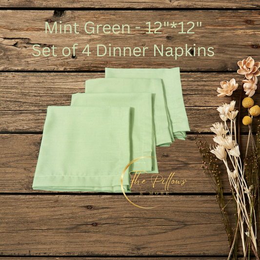Premium Fabric Dinner Napkin Set  - 4 * 12"x12" –  Mint Green Colour – Table Setting Napkin