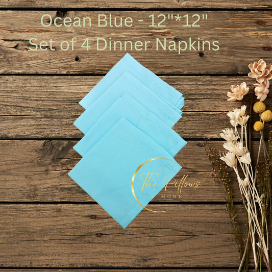 Premium Fabric Dinner Napkin Set  - 4 * 12"x12" –  Ocean Blue Colour – Table Setting Napkin