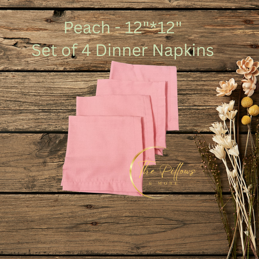 Premium Fabric Dinner Napkin Set  - 4 * 12"x12" –     Peach Colour – Table Setting Napkin