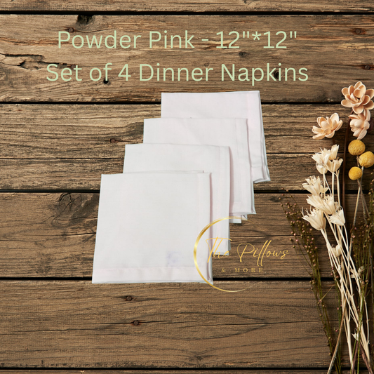 Premium Fabric Dinner Napkin Set  - 4 * 12"x12" –    Powder Pink  Colour – Table Setting Napkin