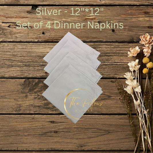 Premium Fabric Dinner Napkin Set  - 4 * 12"x12" –  Silver Colour – Table Setting Napkin