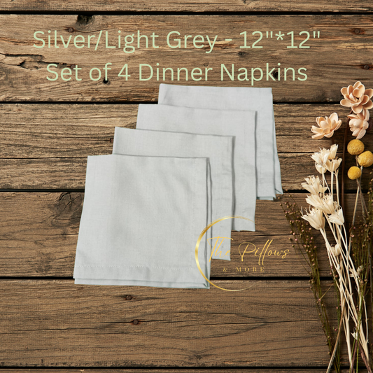 Premium Fabric Dinner Napkin Set  - 4 * 12"x12" –   Silver / Light Grey Colour – Table Setting Napkin
