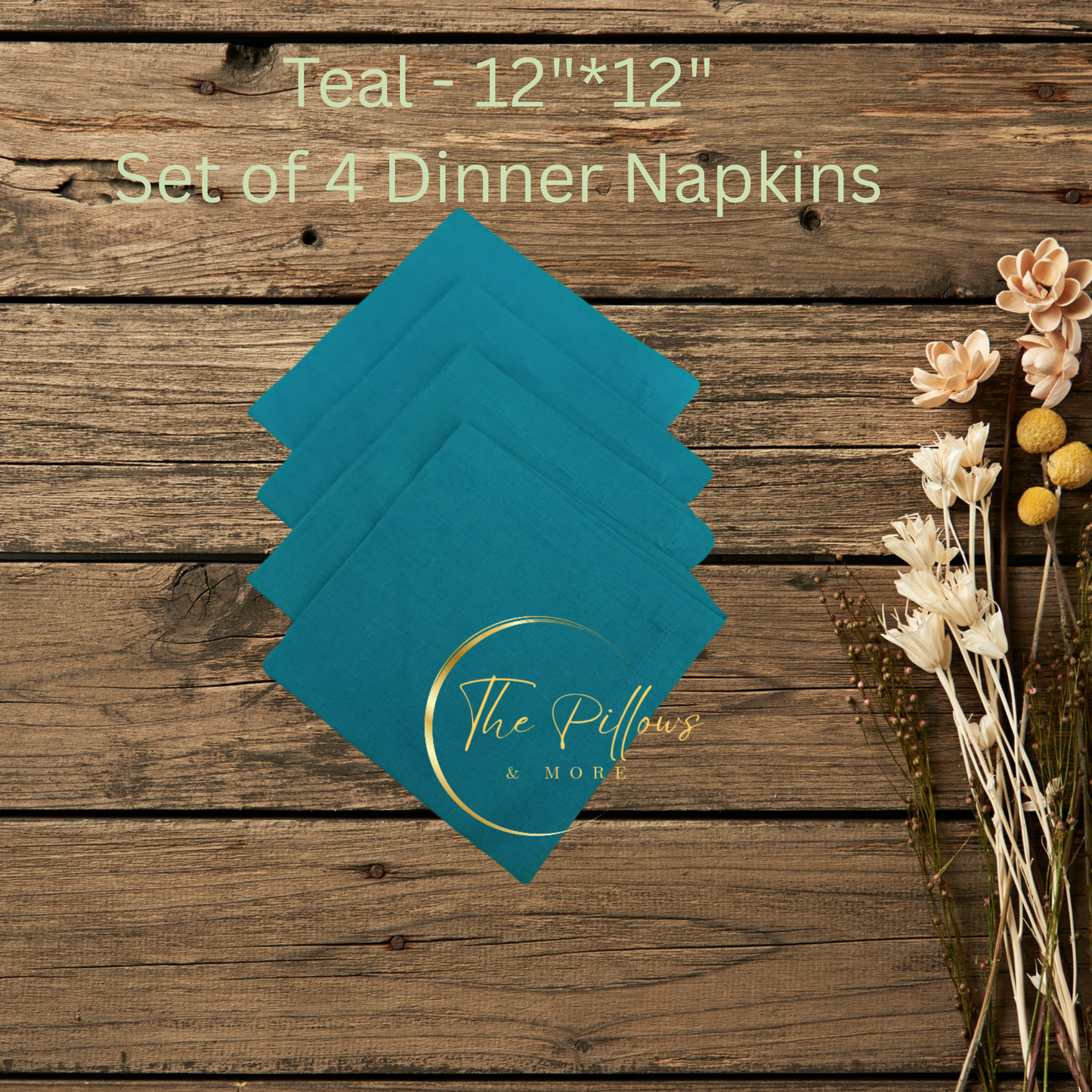 Premium Fabric Dinner Napkin Set  - 4 * 12"x12" –  Teal Colour – Table Setting Napkin