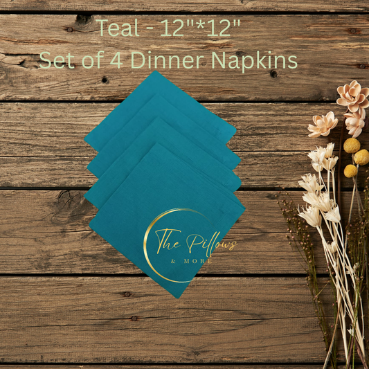 Premium Fabric Dinner Napkin Set  - 4 * 12"x12" –  Teal Colour – Table Setting Napkin