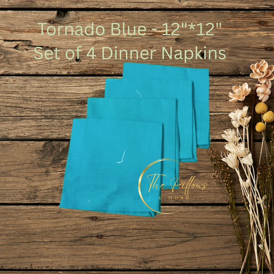 Premium Fabric Dinner Napkin Set  - 4 * 12"x12" – Tornado Blue Colour – Table Setting Napkin