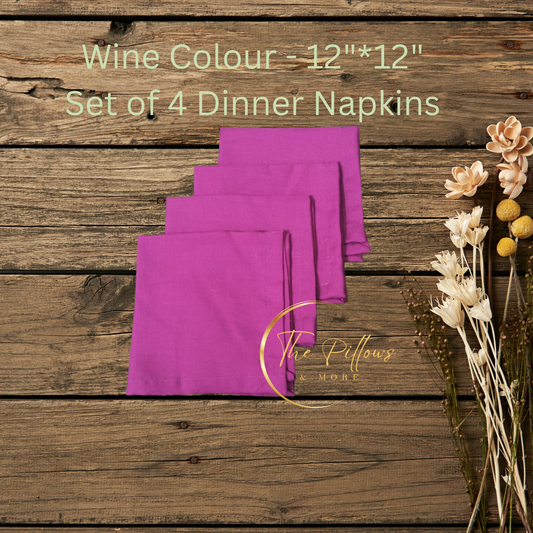Premium Fabric Dinner Napkin Set  - 4 * 12"x12" –   Wine Colour – Table Setting Napkin